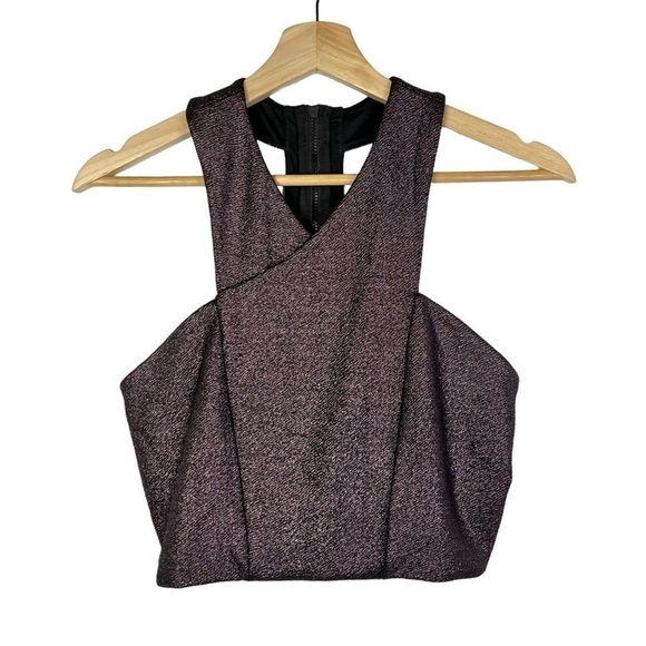 Express Tops - Express Purple Metallic High Neck Cropped Tank Top S